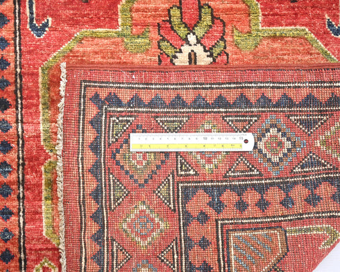 13 Ft Rusty Red Ersari Afghan Hand Knotted Veg Dye Wool Runner Rug